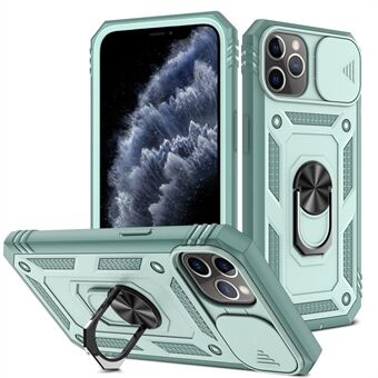 Iskunkestävä kova PC-tausta + TPU-kehyksen suojakotelo jalustalla ja liukukameran linssisuojalla iPhone 11 Pro 5,8 tuumaa