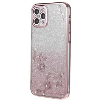IPhone 11 Pro 5,8 tuuman Gradient Glitter TPU Scratch suojus kukka tekojalokivi Decor puhelinkotelo