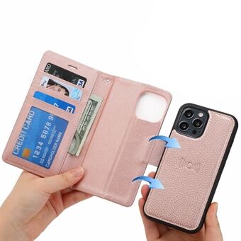 DOLISMA For iPhone 11 Pro Max 6.5 inch Litchi Texture Detachable Outer Leather Cover Leather Coated TPU Case with Stand Wallet