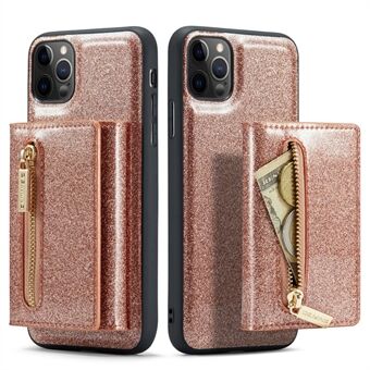 DG.MING M3 -sarja iPhone 11 Pro Max 6,5 tuuman Iskunkestävä 2-in-1 Glitter Sparkly Magneettinen Irrotettava Vetoketjutasku Kansi Kickstand PU Nahkapäällysteinen PC+TPU suojaava puhelinkotelo
