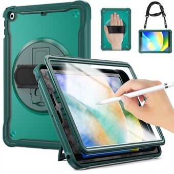 Tablet-kotelo iPad 10.2 (2021) / (2020) / (2019) , PC+TPU pyörivä tukijalustan suojus käsihihnalla / olkahihnalla
