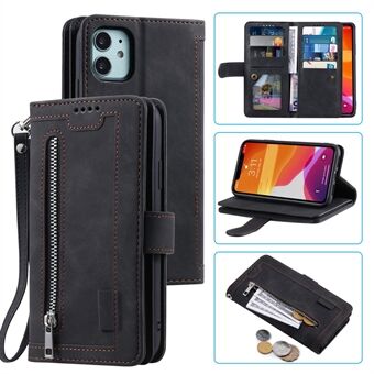 Vetoketjullinen tasku 9 Card Slots nahkainen lompakkokotelo iPhone 12 minille 5,4 tuumaa