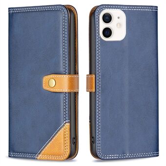 BINFEN COLOR for iPhone 12 mini 5.4 inch BF Leather Series-8 12 Style Stand Splicing Leather Case Double Stitching Lines Card Slots Phone Cover