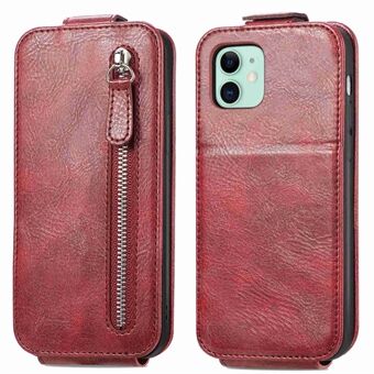 Car Mount Metal Sheet PU Leather Case for iPhone 12 mini 5.4 inch, Vertical Flip Phone Cover with Zipper Wallet Stand