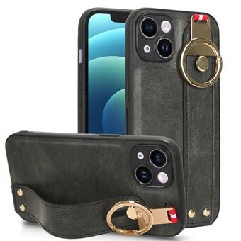 Puhelimen kuori iPhone 12 minille 5,4 tuuman ranneke Kickstand Case Nahkapäällysteinen PC+TPU-suojus kaulahihnalla