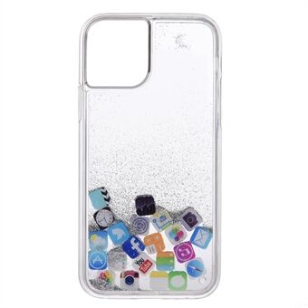 Tyylikäs APP Icon + Glitter Powder paljetteja Quick- Sand-Like TPU Back Shell iPhone 12/12 Pro