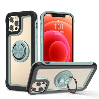 360 ° Pyörivä jalusta + sisäänrakennettu metallilevy Design Kontrasti värikehys TPU + PC Clear Back -puhelinkotelo iPhone 12 6,1 tuumalle / 12 Pro 6,1 tuumalle