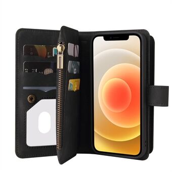 Stand Lompakko Nahkainen Flip Shell Skin-touch Feel -puhelinkotelo, jossa on useita korttipaikkoja ja vetoketjutasku iPhone 12/12 Pro 6,1 tuumalle