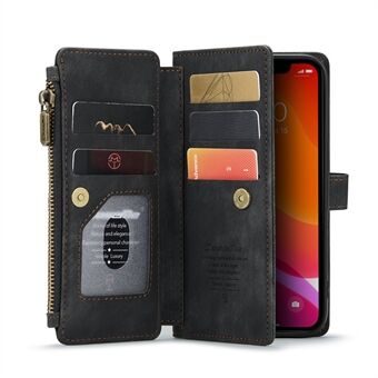 CASEME C30 -sarjan useita korttipaikkoja Hyvin suojattu kestävä vetoketjullinen lompakko PU-nahkainen puhelinkotelo Stand iPhone 12/12 Pro 6,1 tuumalle