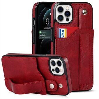 Käsihihna Kickstand Iskunkestävä RFID-estotoiminto PU-nahkapäällysteinen TPU-kuori korttipaikalla iPhone 12/12 Pro 6,1 tuumalle