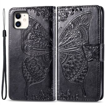 For iPhone 12 6.1 inch/12 Pro 6.1 inch Imprinting Butterfly Flower PU Leather Folio Flip Wallet Stand Phone Case