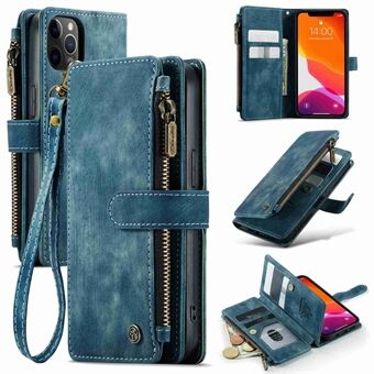 CASEME C30 Series iPhone 12 / 12 Pro 6,1 tuuman iskunkestävä vetoketjullinen tasku lompakkokotelo PU Stand puhelinkotelo useita korttipaikkoja