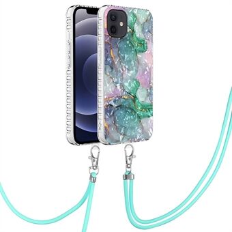 YB IMD Series-15 iPhone 12 / 12 Pro 6,1 tuuman 2,0 mm IMD IML Airbag TPU -kotelon suojaava puhelimen suojus pitkällä narulla - BK007