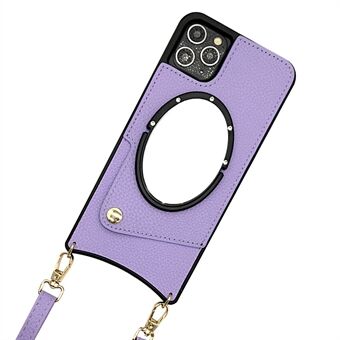 IPhone 12 / 12 Pro 6,1 tuuman Fish Tail Design Mirror PU-nahka + TPU-kotelo Scratch korttipidike puhelimen suojus olkahihnalla