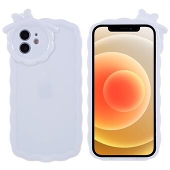 IPhone 12:lle 6,1 tuuman kevyt kiiltäväpintainen puhelinkuori, jossa 3D-sarjakuva Monster Design Solid White -älypuhelimen pehmeä TPU-takakuori