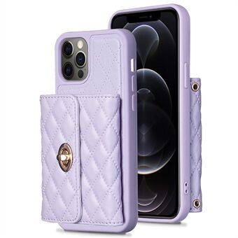 BF21 Phone Kickstand Case iPhone 12 / 12 Pro 6,1 tuuman PU-nahka+TPU-korttipidikkeen suojus olkahihnalla