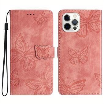 IPhone 12 / 12 Pro 6,1 tuuman Skin-touch PU nahkateline Stand Butterfly-painettu puhelimen kansi
