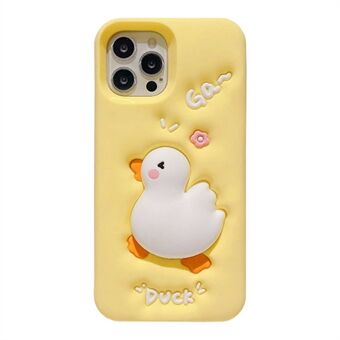 IPhone 12 / 12 Pro silikonipuhelinkotelolle 3D-sarjakuva Squeeze Duck Pattern -matkapuhelimen suojus