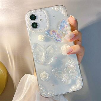 TPU puhelinkuori iPhone 12/12 Pro , 3D Butterfly Flower Decor läpinäkyvä puhelimen kansi