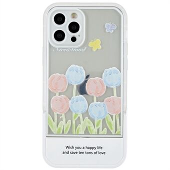 IPhone 12 Pro 6,1 tuuman Tulips Flowers Pattern -tulostus Jalustakotelo Pehmeä TPU-iskunkestävä kameran linssin suojakuori