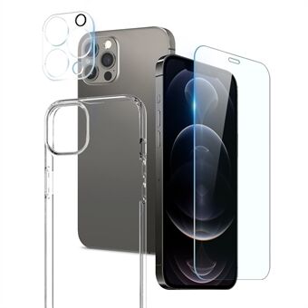 NORTHJO iPhone 12 Pro 6,1 tuuman karkaistu lasi näytönsuoja Takakameran linssinsuojus Pehmeä TPU-puhelinkotelo