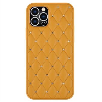 Suojakuori iPhone 12 Pro 6,1 tuumaa, iskunkestävä tekojalokivi Decor Rhombus Texture PU-nahka+TPU puhelimen kansi Takakuori
