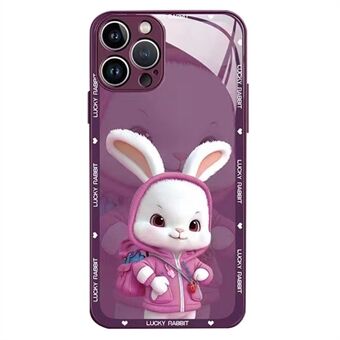 Takakuori iPhone 12 Pro 6,1 tuuman pudotusta estävä sarjakuva Rabbit ja reppu karkaistu lasi + TPU-puhelimen suojakotelo