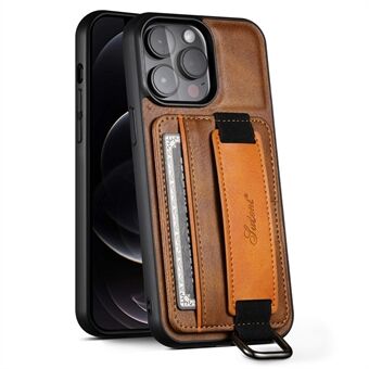 SUTENI H13 Card Holder -puhelinkotelo iPhone 12 Pro :lle Nahkapäällysteinen PC + TPU-kickstand puhelimen suojus käsihihnalla