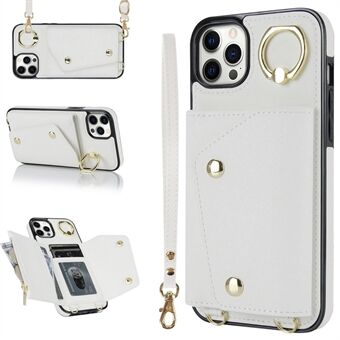 Puhelinkuori vetoketjulla lompakko iPhone 12 Pro Ring Kickstand PU-nahkapäällysteinen TPU takakuori