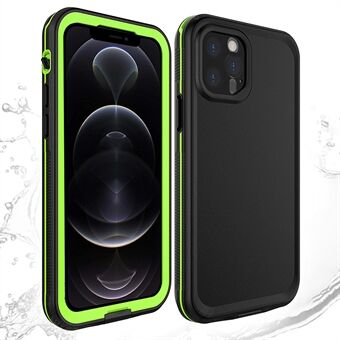 Vedenalainen sukelluspuhelinkotelo iPhone 12 Pro 6,1 tuuman TPU+PC+PET IP68 snorklausta varten vedenpitävä puhelinkuori - musta / vihreä