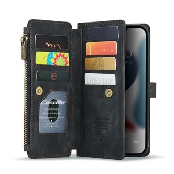 CASEME C30 -sarjan putoamisen estävät useat korttipaikat vetoketjullinen lompakko PU-nahkainen puhelinkotelo Stand iPhone 12 Pro Max 6,7 tuumalle - musta