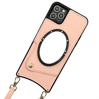 IPhone 12 Pro Max 6,7 tuuman korttitelineen puhelinkotelolle Fish Tail Design PU-nahkapäällysteinen TPU-peilimuotoinen suojakuori olkahihnalla