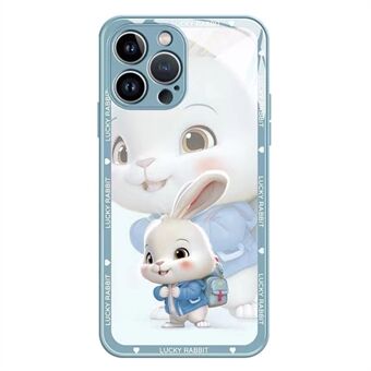 Karkaistu lasi + TPU-puhelimen kotelo iPhone 12 Pro Max 6,7 tuumalle, takkireppu Rabbit Pattern Scratch takakansi