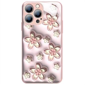 IPhone 12 Pro Max 6,7 tuuman Cherry Blossom Pattern TPU -puskuri + karkaistu lasi takakansi