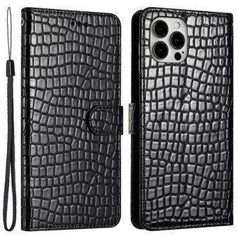 IPhone 12 Pro Max 6,7 tuuman Crocodile Texture Flip Shell PU Stand -puhelimen lompakkokotelo, jossa käsihihna