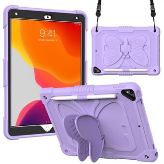 Butterfly Shape Kickstand Design Yksivärinen PC + silikoninen iskunkestävä tabletin kuori olkahihnalla iPad 10.2:lle (2021)/(2020)/(2019)