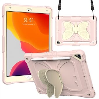 Kaksivärinen PC + silikoni Butterfly Shape Kickstand tabletin suojakuori olkahihnalla iPad 10.2:lle (2021) / (2020) / (2019)