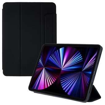 For iPad Pro 11-inch (2021)/(2020)/(2018) Trifold Stand  Skin-touch Leather Cover Magnetic Absorption Detachable TPU + Acrylic Tablet Case with Camera Frame