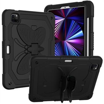 IPad Pro 11-tuumainen (2021) / (2020) / (2018) / iPad Air (2022) / (2020) Butterfly Shape Kickstand tablettikotelo silikoni + PC iskunkestävä kansi olkahihnalla