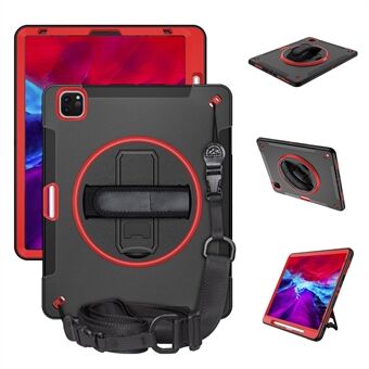 For iPad Pro 12.9-inch (2021)/(2020)/(2018) 360 Degree Swivel Handy Strap Kickstand PC + Silicone Tablet Case with Shoulder Strap