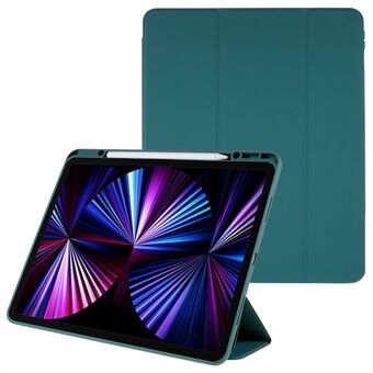 For iPad Pro 12.9-inch (2021) Skin-touch PU Leather Tablet Case Magnetic Detachable Trifold Stand Cover with Camera Lens Frame