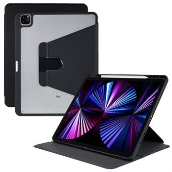 For iPad Pro 12.9-inch (2018)/(2020)/(2021) 360 Degree Rotation Stand PU Leather Case Tablet Cover with Pen Slot and Camera Lens Frames