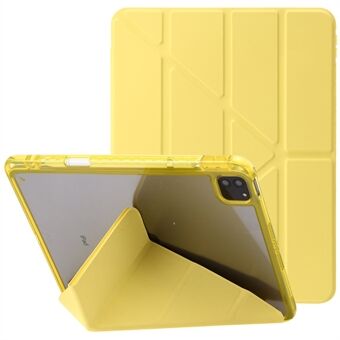 IPad Pro 12.9 (2022) / (2021) / (2020) / (2018) Origami Tri-fold Stand Case PU-nahkainen läpinäkyvä akryyli tabletin kansi