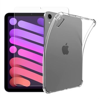 Neljän kulman turvatyyny, putoamisen esto, läpinäkyvä pehmeä TPU-puhelimen kuori ja karkaistu lasi näytönsuoja iPad minille (2021)
