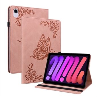 Painettu Butterfly Flower Iskunvaimennus PU-nahkainen Stand kansi elastisella nauhalla iPad minille (2021)