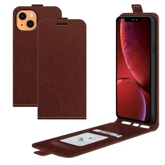 Crazy Horse Texture Pystysuuntainen Flip Phone Cover Card Slot -nahkakotelo iPhone 13 - Brown