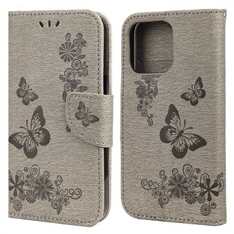 Nahkainen lompakkokotelo painatus Butterfly Flower -puhelinkotelo Stand iPhone 13 6,1 tuumalle