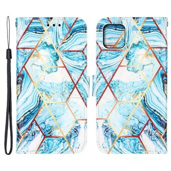 Iskunkestävä Stand Flip Folio Splicing Marble Pattern -nahkainen lompakkopuhelinkotelot rannehihnalla iPhone 13 6,1 tuumalle