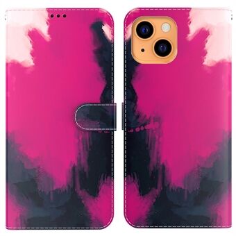 Akvarellikuvioinen monikulmainen Stand PU-nahkainen lompakon iskunkestävä kansi iPhone 13 6,1 tuumalle