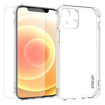 ENKAY läpinäkyvä TPU-suojakuori, jossa on liukuestenauha sivulla + 0,26 mm 9H 2,5D karkaistu lasi näyttökalvo iPhone 13 6,1 tuumalle